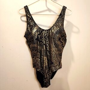 Simply Fit Black and Gold One Piece Swimsuit Size 1X